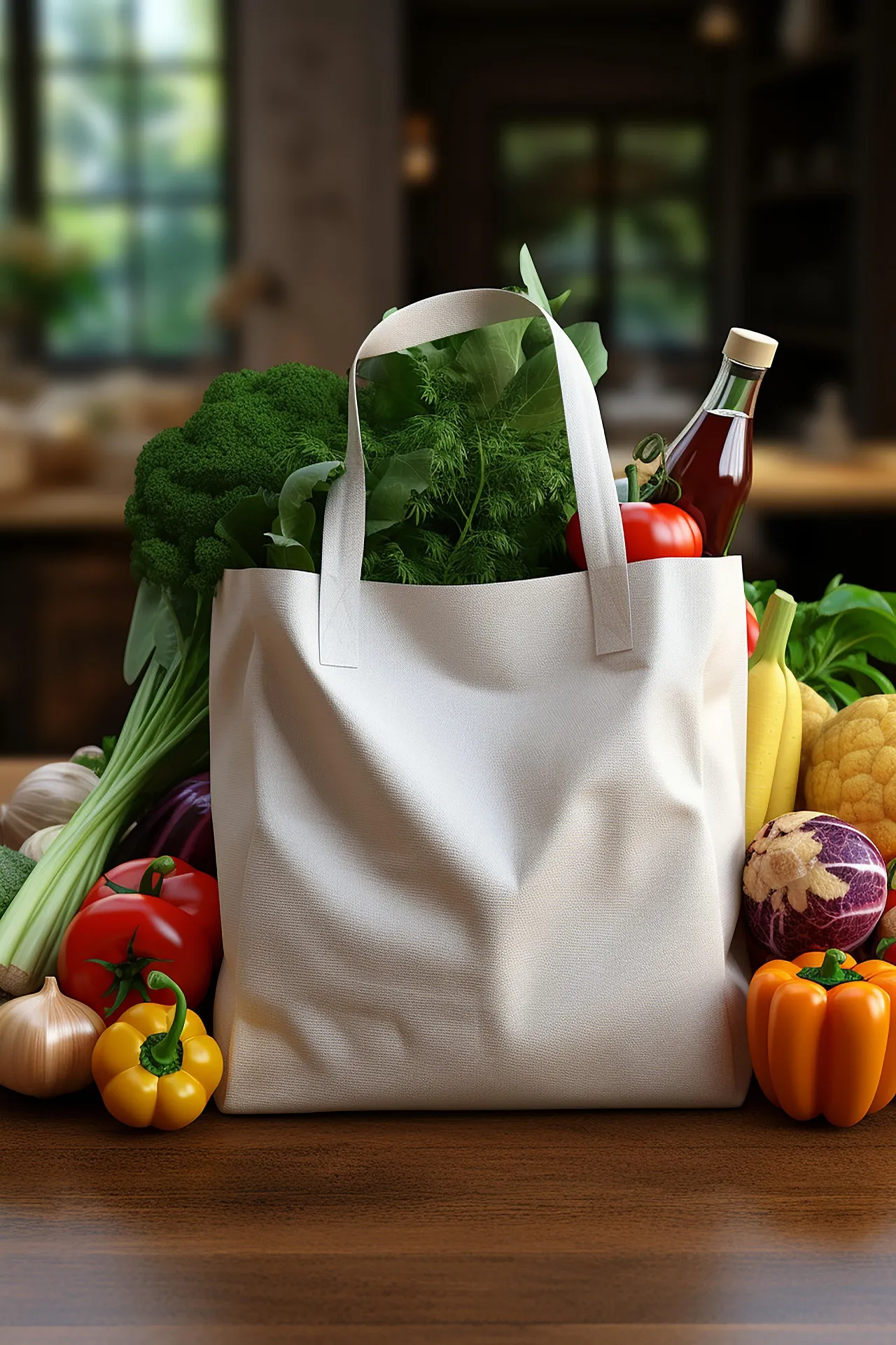 Fresh groceries in a reusable shopping bag