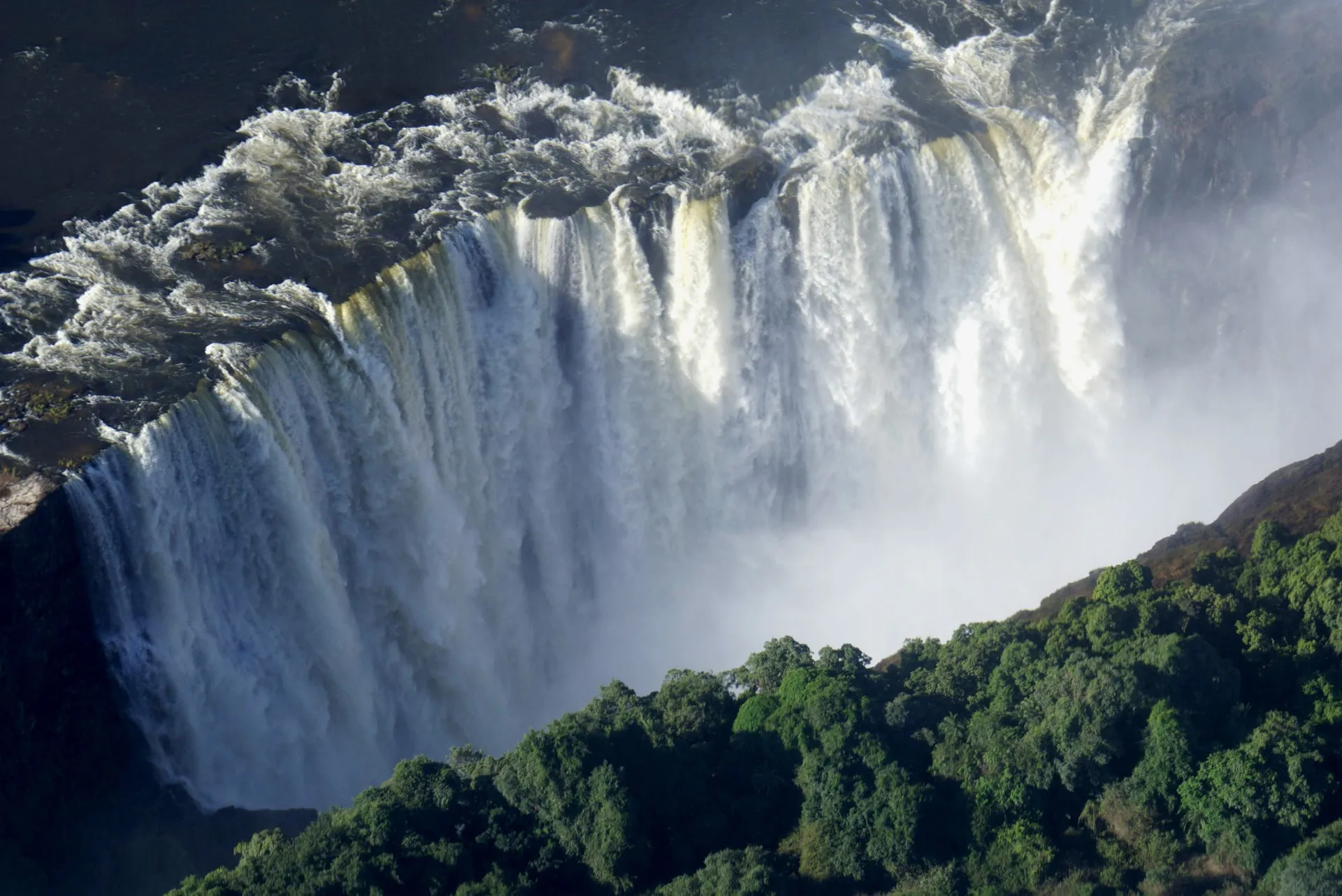 A wide waterfall and landscape in Zimbabwe